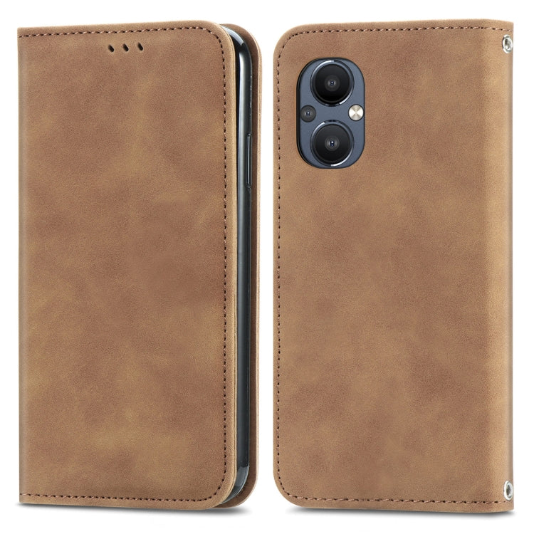 For OnePlus Nord N20 5G Retro Skin Feel Magnetic Leather Case