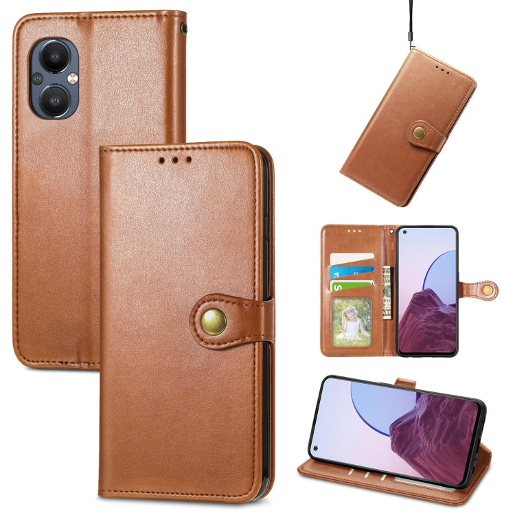 For OnePlus Nord N20 5G Solid Color Leather Buckle Phone Case