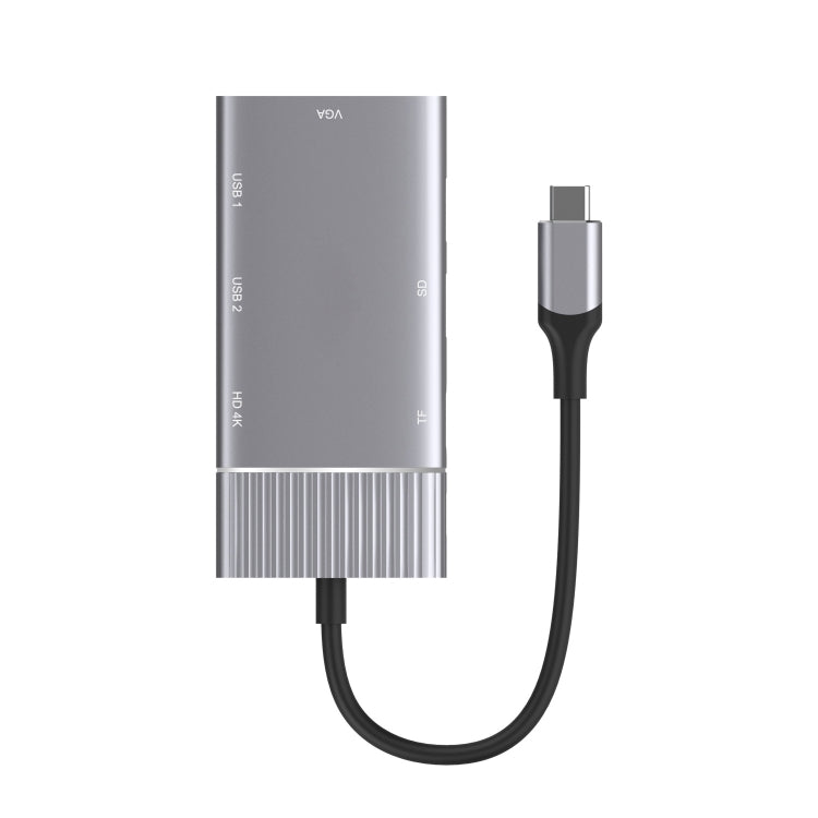 8 in 1 Type-C to HDMI + Type-C + USB x 2 + VGA + SD + TF + 3.5mm HUB Adapter