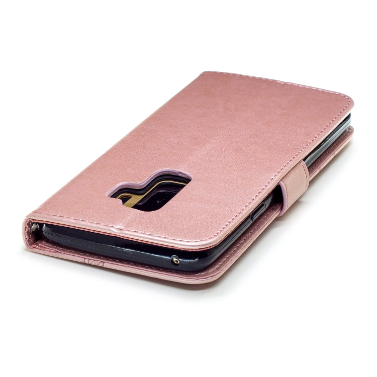 Diamond Encrusted Butterflies Love Flowers Pattern Horizontal Flip Leather Case  for Galaxy S9 Plus , with Holder & Card Slots & Wallet & Lanyard