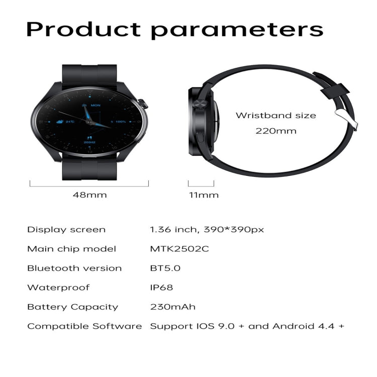 T3 IP68 1.36 inch Silicone Watchband Color Screen Smart Watch