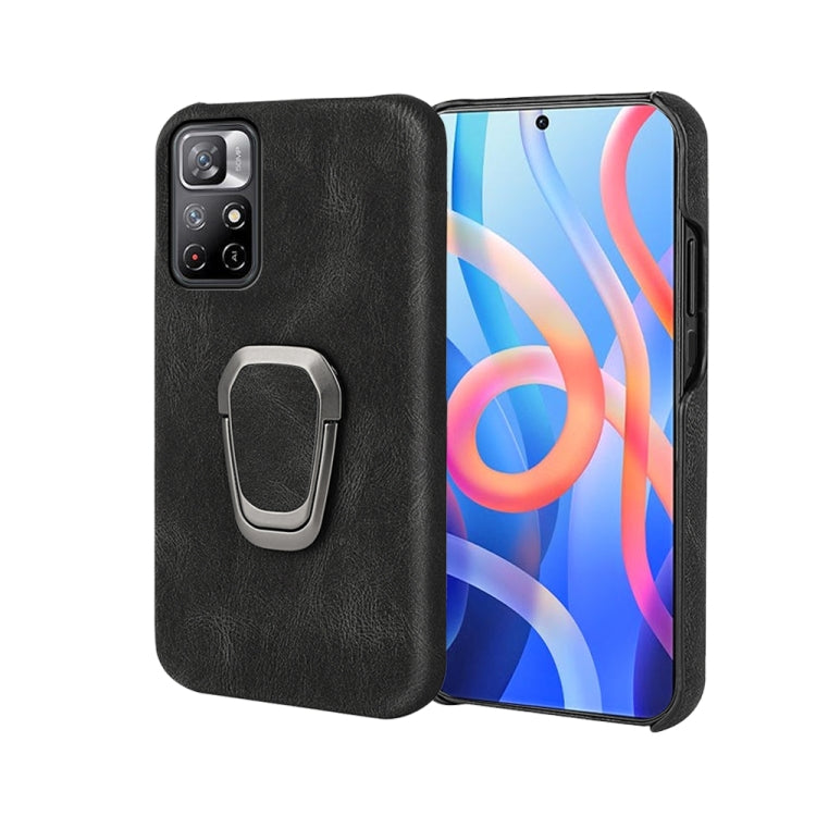 Ring Holder PU Phone Case For Xiaomi Redmi Note 11 4G