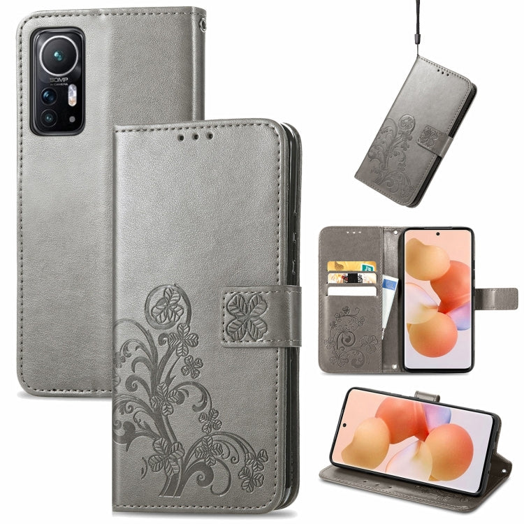 For Xiaomi 12 Four-leaf Clasp Embossed Leather Phone Case