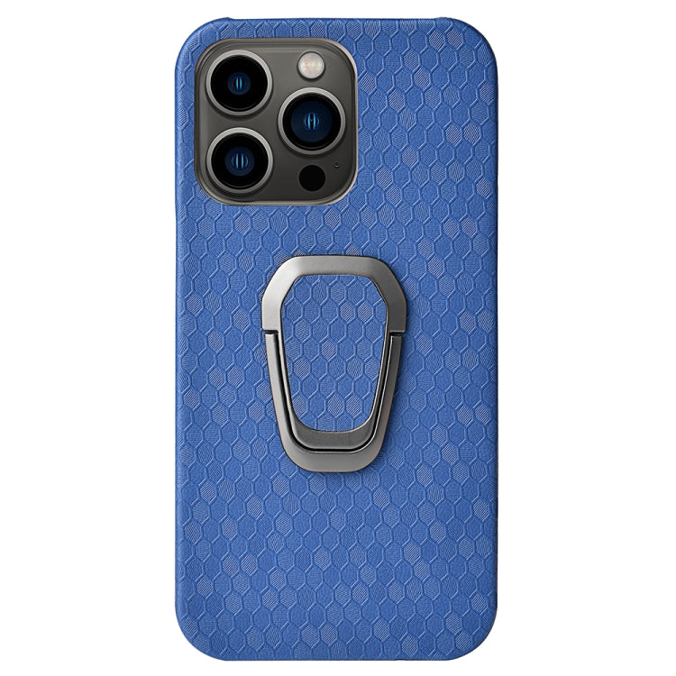 For iPhone 13 Pro Ring Holder Honeycomb PU Phone Case