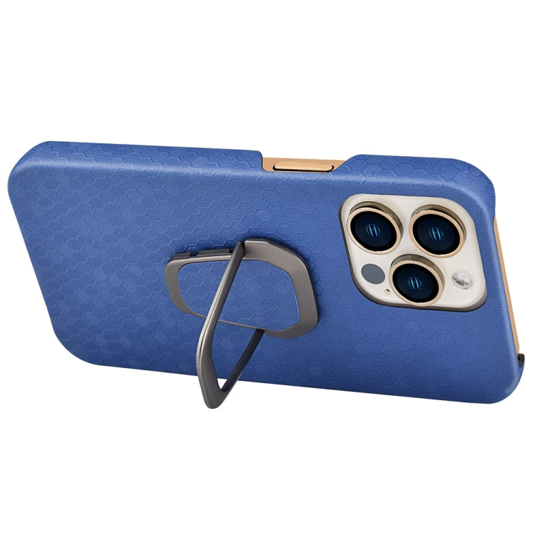 For iPhone 13 Pro Ring Holder Honeycomb PU Phone Case