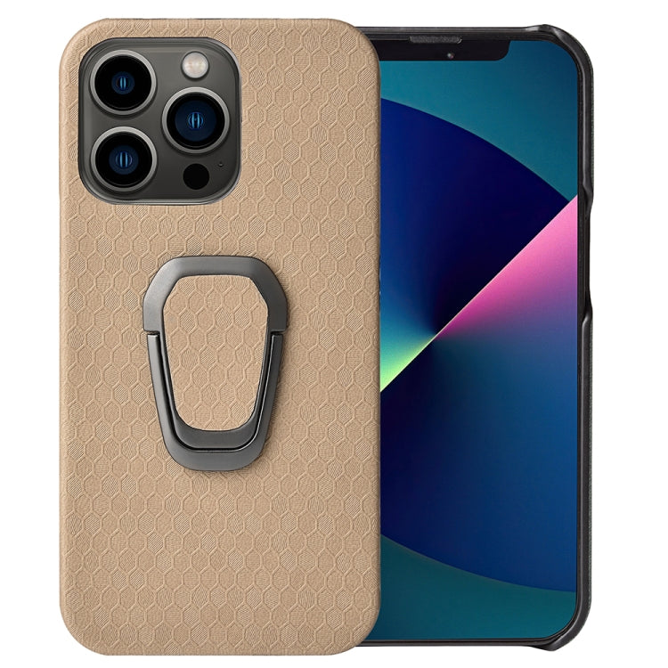 For iPhone 13 Pro Ring Holder Honeycomb PU Phone Case