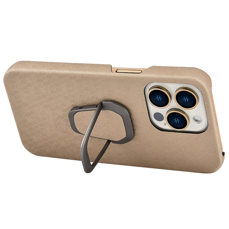 For iPhone 13 Pro Ring Holder Honeycomb PU Phone Case