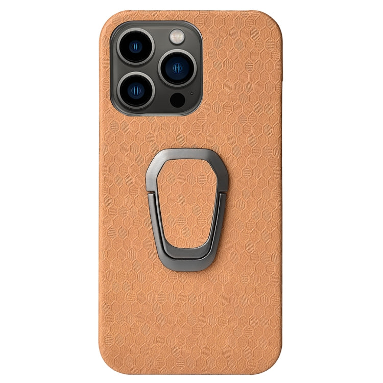For iPhone 13 Pro Ring Holder Honeycomb PU Phone Case