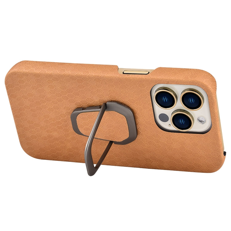 For iPhone 13 Pro Ring Holder Honeycomb PU Phone Case