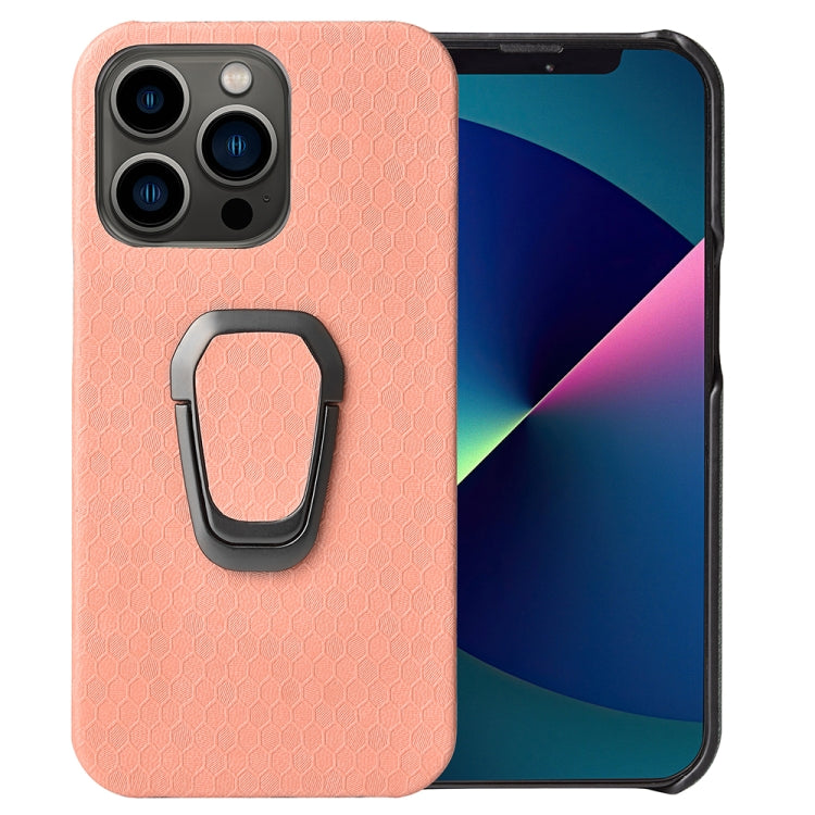 For iPhone 13 Pro Ring Holder Honeycomb PU Phone Case