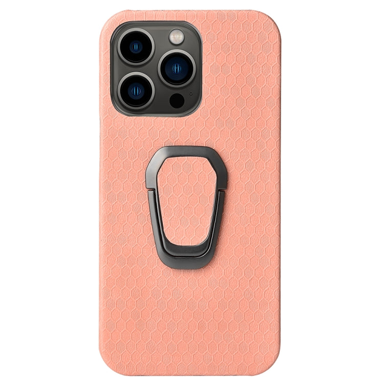 For iPhone 13 Pro Ring Holder Honeycomb PU Phone Case