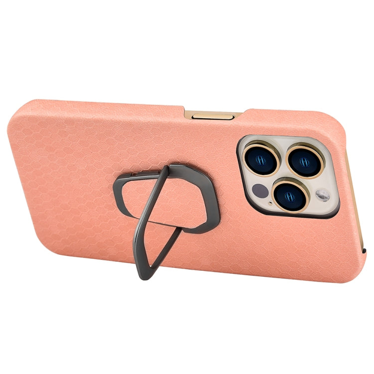 For iPhone 13 Pro Ring Holder Honeycomb PU Phone Case