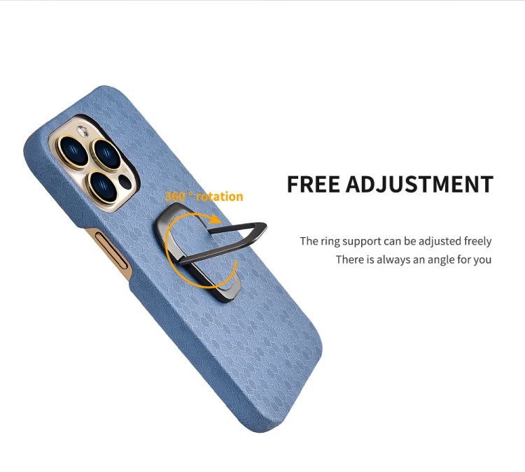 For iPhone 13 Pro Ring Holder Honeycomb PU Phone Case