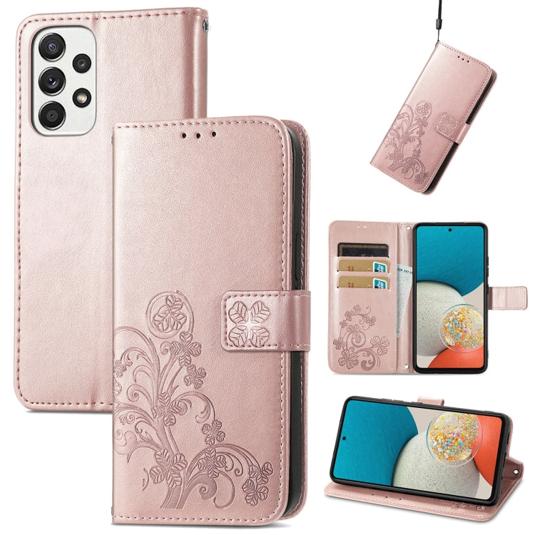 For Samsung Galaxy A53 5G Four-leaf Clasp Embossed Leather Phone Case