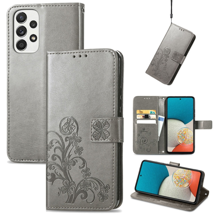 For Samsung Galaxy A53 5G Four-leaf Clasp Embossed Leather Phone Case