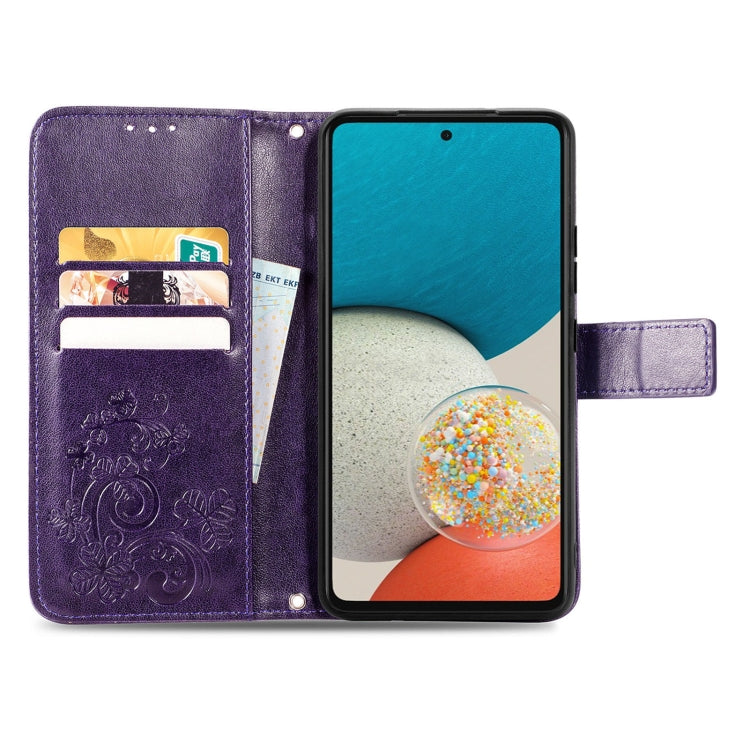 For Samsung Galaxy A53 5G Four-leaf Clasp Embossed Leather Phone Case