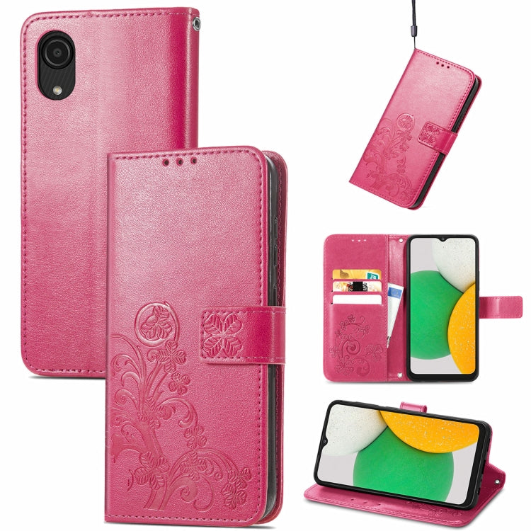 For Samsung Galaxy A03 Core Four-leaf Clasp Embossed Leather Phone Case
