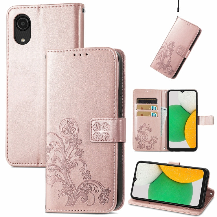 For Samsung Galaxy A03 Core Four-leaf Clasp Embossed Leather Phone Case