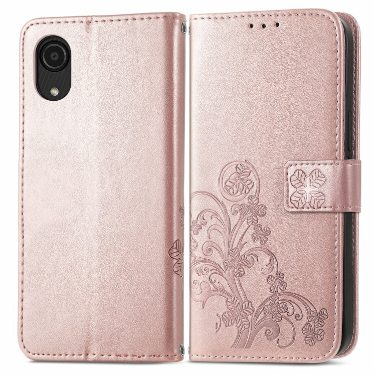 For Samsung Galaxy A03 Core Four-leaf Clasp Embossed Leather Phone Case