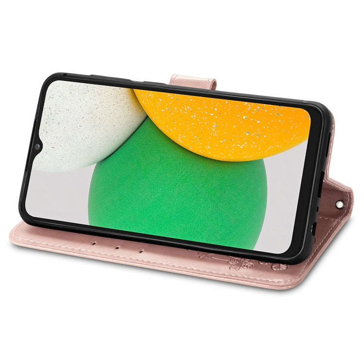 For Samsung Galaxy A03 Core Four-leaf Clasp Embossed Leather Phone Case