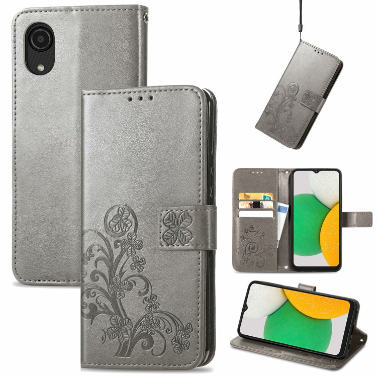 For Samsung Galaxy A03 Core Four-leaf Clasp Embossed Leather Phone Case