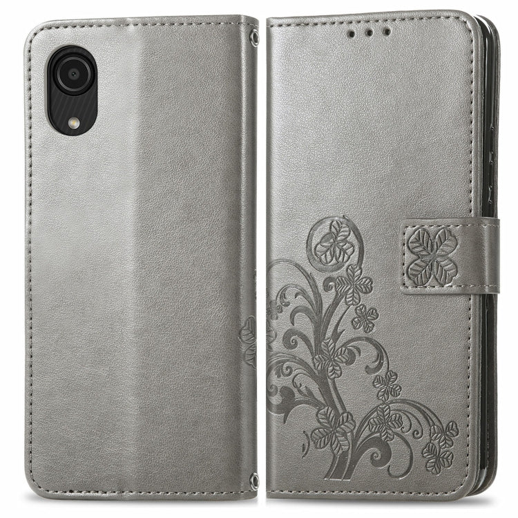 For Samsung Galaxy A03 Core Four-leaf Clasp Embossed Leather Phone Case