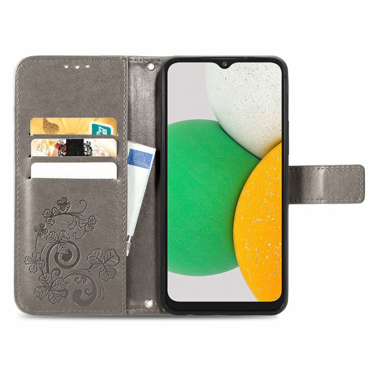 For Samsung Galaxy A03 Core Four-leaf Clasp Embossed Leather Phone Case