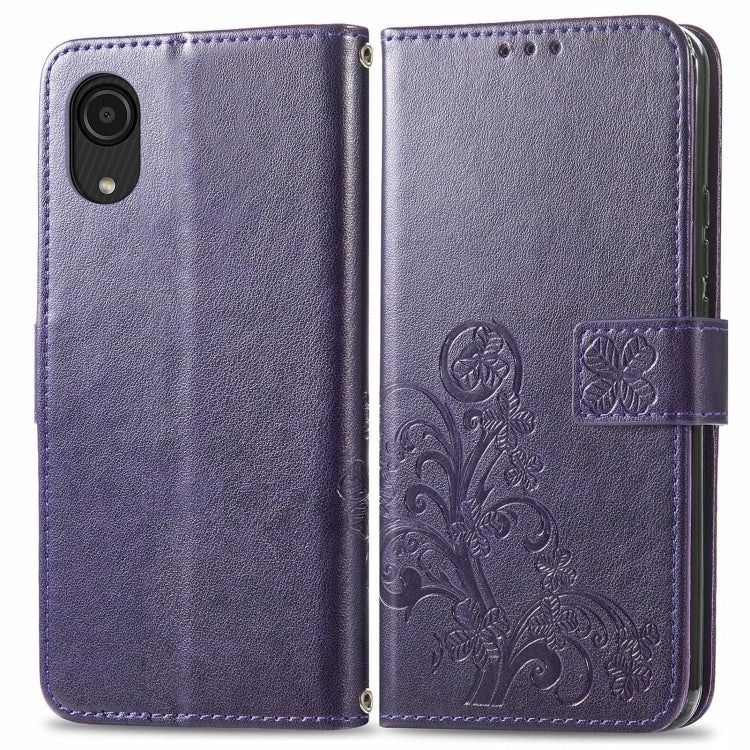 For Samsung Galaxy A03 Core Four-leaf Clasp Embossed Leather Phone Case