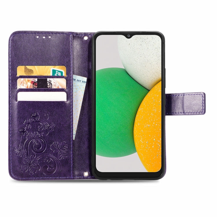 For Samsung Galaxy A03 Core Four-leaf Clasp Embossed Leather Phone Case