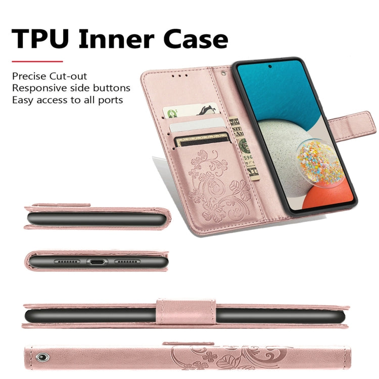 For Samsung Galaxy A03 Core Four-leaf Clasp Embossed Leather Phone Case