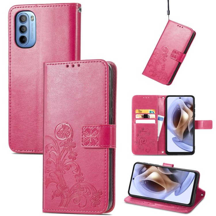 For Motorola Moto G31 Four-leaf Clasp Embossed Buckle Leather Phone Case