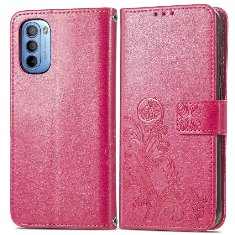 For Motorola Moto G31 Four-leaf Clasp Embossed Buckle Leather Phone Case