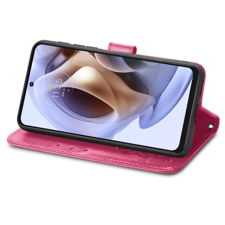 For Motorola Moto G31 Four-leaf Clasp Embossed Buckle Leather Phone Case