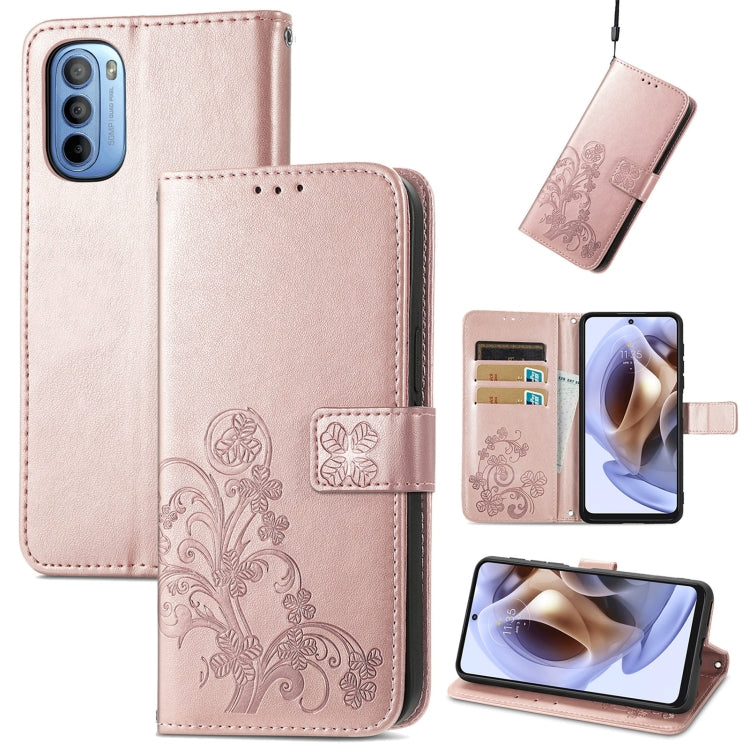 For Motorola Moto G31 Four-leaf Clasp Embossed Buckle Leather Phone Case