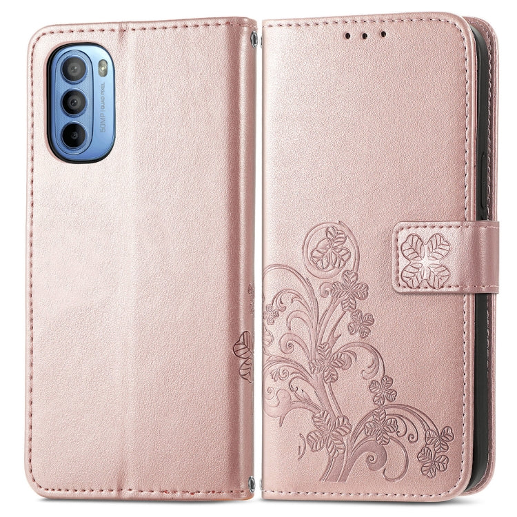 For Motorola Moto G31 Four-leaf Clasp Embossed Buckle Leather Phone Case