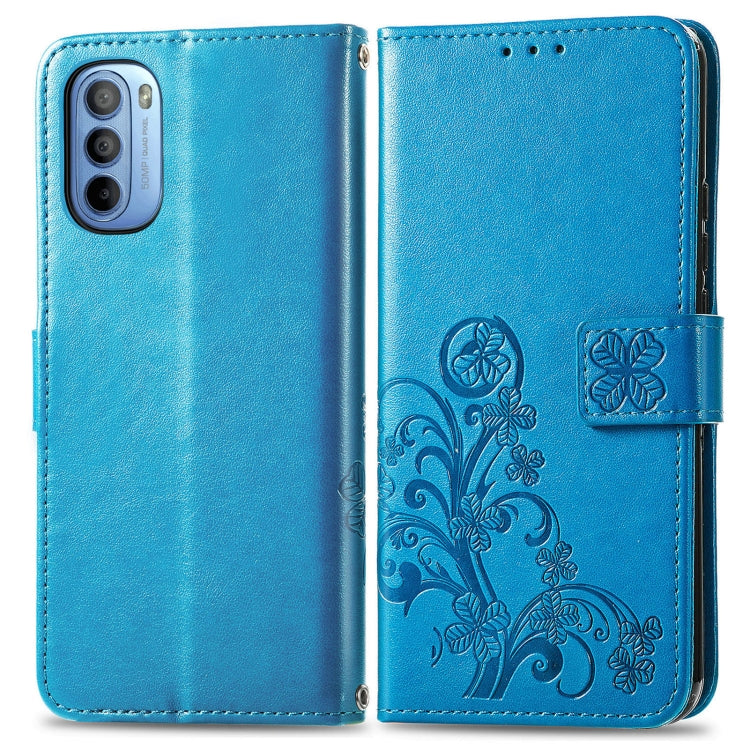 For Motorola Moto G31 Four-leaf Clasp Embossed Buckle Leather Phone Case