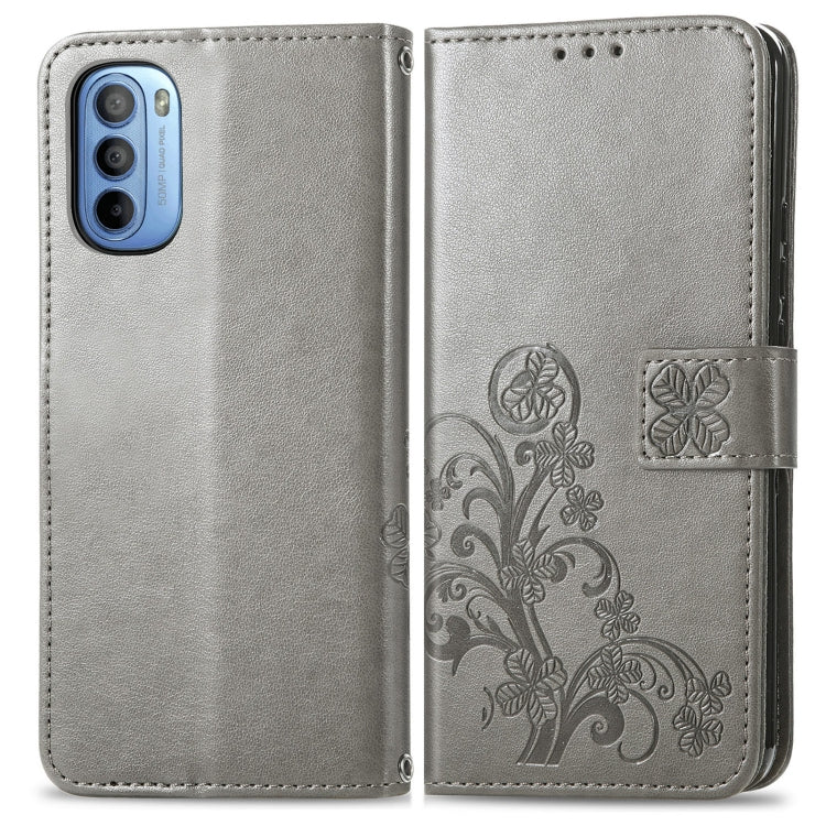 For Motorola Moto G31 Four-leaf Clasp Embossed Buckle Leather Phone Case