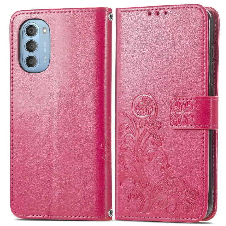 For Motorola Moto G51 5G Four-leaf Clasp Embossed Buckle Leather Phone Case