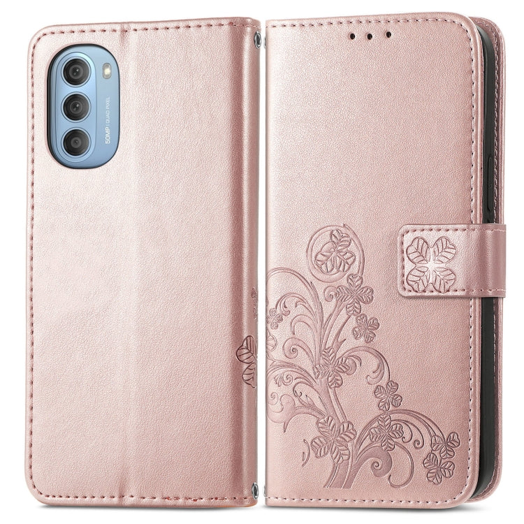 For Motorola Moto G51 5G Four-leaf Clasp Embossed Buckle Leather Phone Case