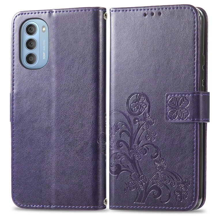 For Motorola Moto G51 5G Four-leaf Clasp Embossed Buckle Leather Phone Case