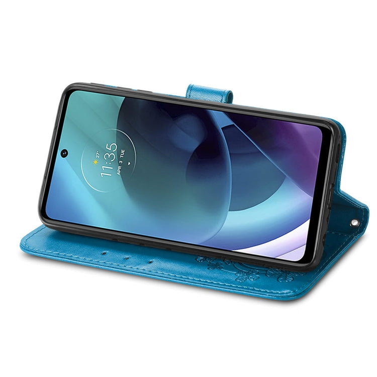 For Motorola Moto G51 5G Four-leaf Clasp Embossed Buckle Leather Phone Case