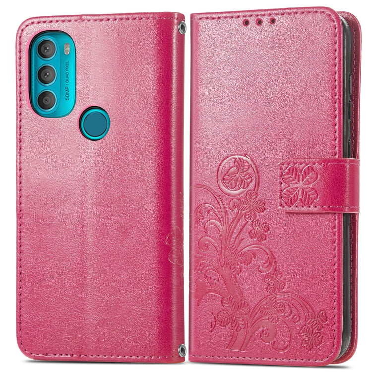For Motorola Moto G71 5G Four-leaf Clasp Embossed Buckle Leather Phone Case