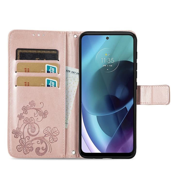 For Motorola Moto G71 5G Four-leaf Clasp Embossed Buckle Leather Phone Case