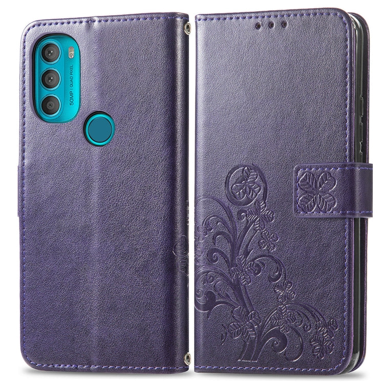 For Motorola Moto G71 5G Four-leaf Clasp Embossed Buckle Leather Phone Case