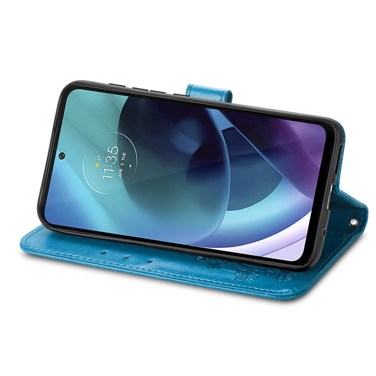 For Motorola Moto G71 5G Four-leaf Clasp Embossed Buckle Leather Phone Case