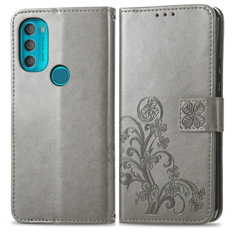 For Motorola Moto G71 5G Four-leaf Clasp Embossed Buckle Leather Phone Case