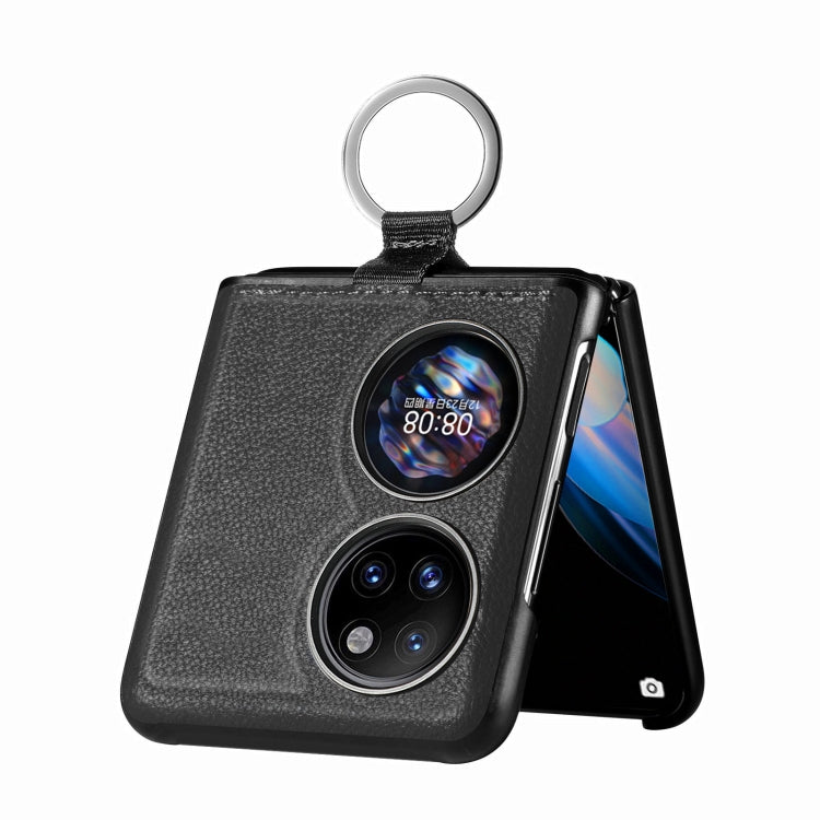 For Huawei P50 Pocket Litchi Pattern Ring Buckle Folding Phone Case