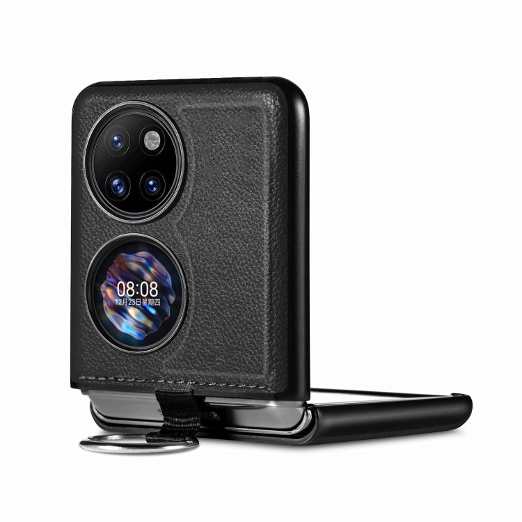 For Huawei P50 Pocket Litchi Pattern Ring Buckle Folding Phone Case