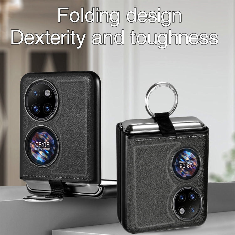 For Huawei P50 Pocket Litchi Pattern Ring Buckle Folding Phone Case