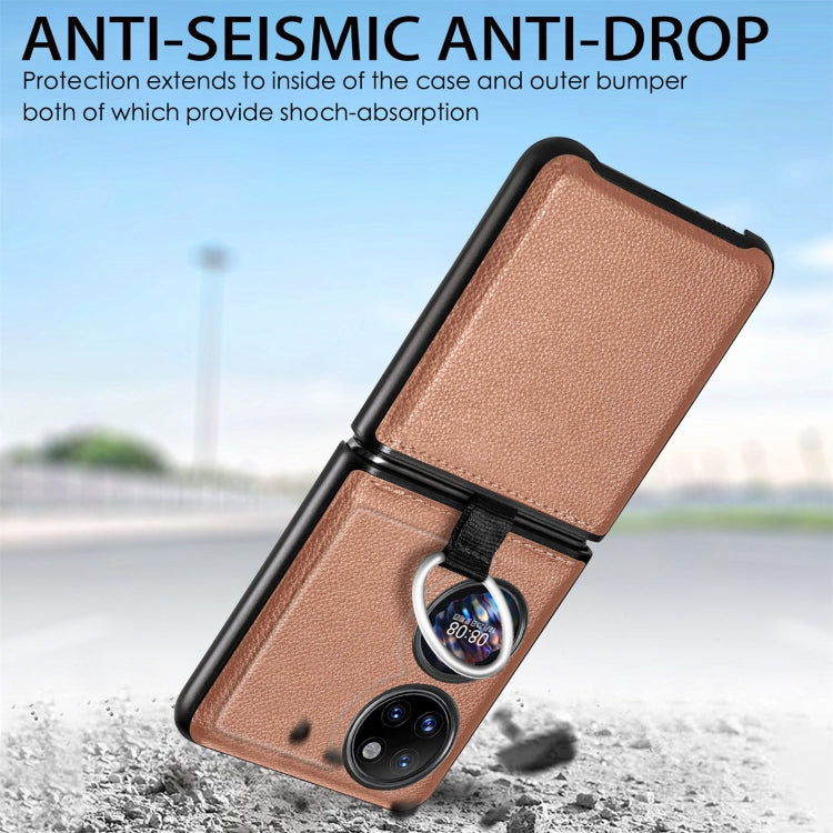 For Huawei P50 Pocket Litchi Pattern Ring Buckle Folding Phone Case